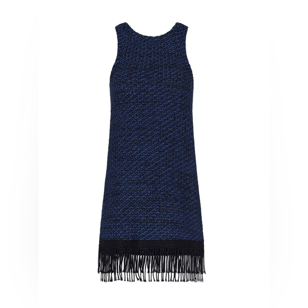 Nicholas Sleeveless Open-Knit Fringe Tunic in Black/Cobalt, size 2